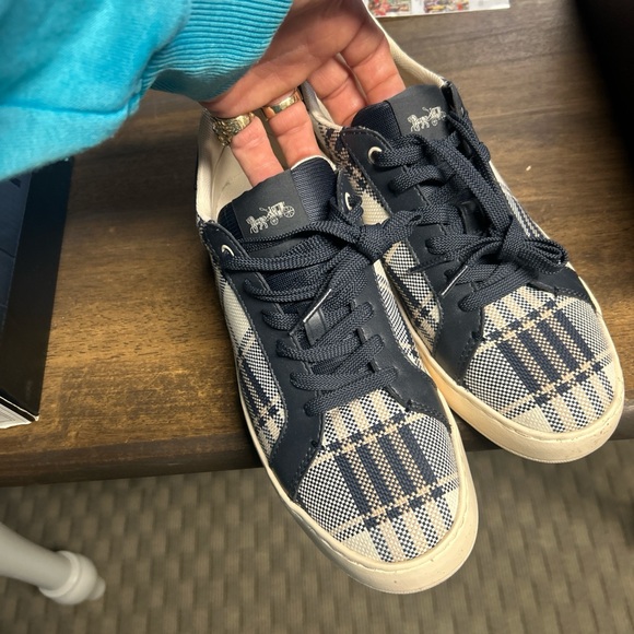 Coach Navy and White Plaid Sneakers - Picture 2 of 4
